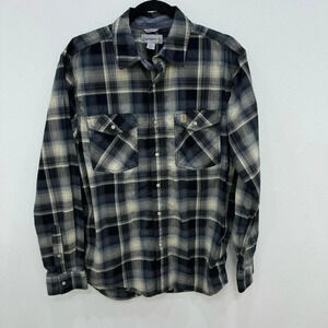 Carhartt Shirt Pearl Snap Plaid Flap Chest Pockets relaxed fit rugged flex sz M